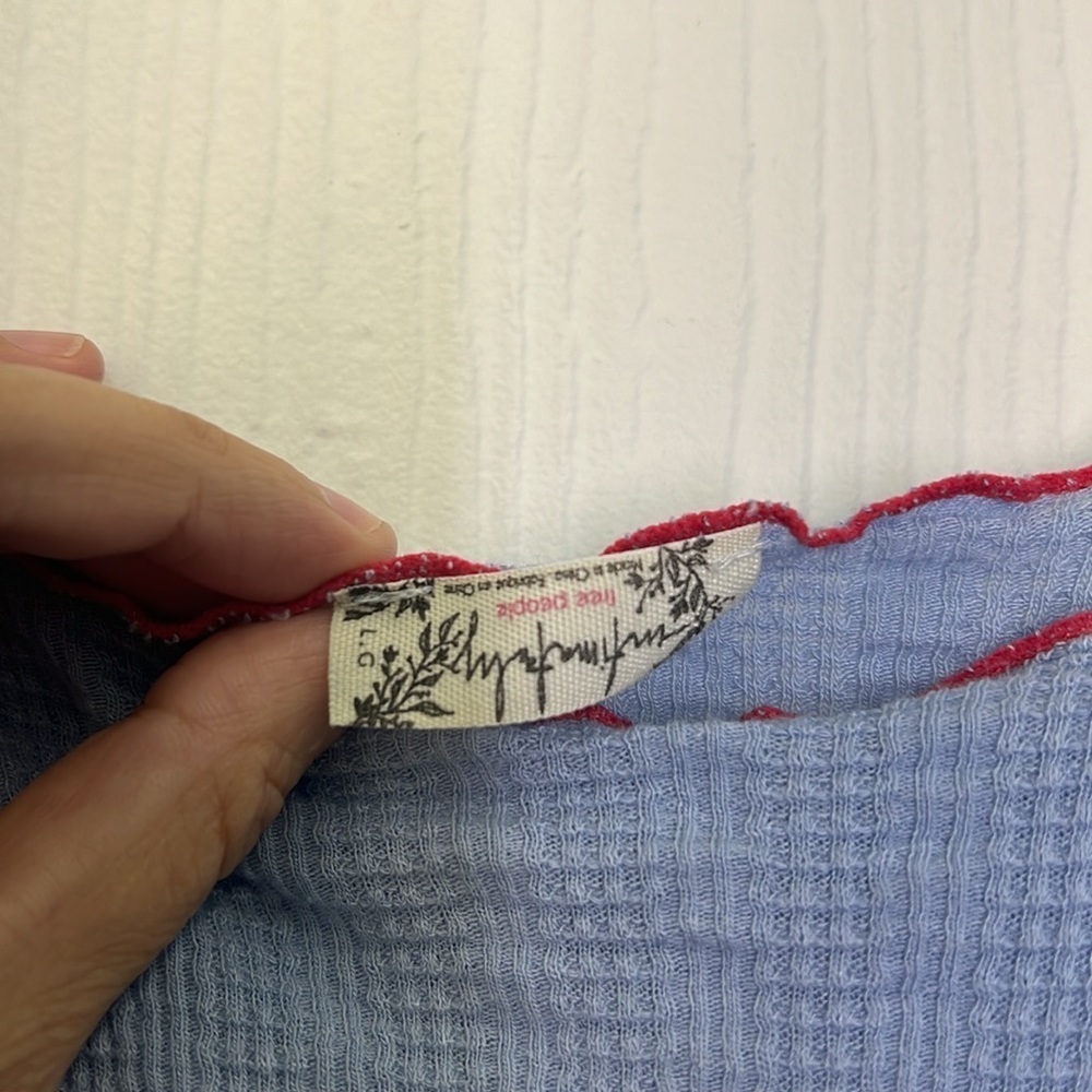 Free People - Nikita Baby Blue Red Trim Ribbed Long Sleeve Bodysuit Size Large - Picture 10 of 12